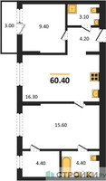 Планировка двухкомнатной(квартира) площадью 60.4 квадратных метров в “ЖК Первый квартал”