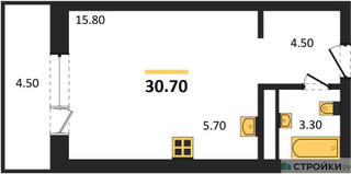 Планировка студии(квартира) площадью 30.2 квадратных метров в “ЖК Одинцовские кварталы”