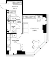 Планировка однокомнатной(квартира) площадью 45.07 квадратных метров в “Мультиквартал СИТИДЗЕН”