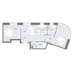Планировка трехкомнатной(квартира) площадью 71.2 квадратных метров в ЖК “ЖК Родина Переделкино”