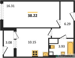 Планировка однокомнатной(квартира) площадью 38.22 квадратных метров в “ЖК Светлый мир БиоПолис”