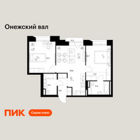 Планировка двухкомнатной(квартира) площадью 58.7 квадратных метров в “ЖК Онежский вал”