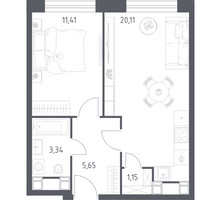 Планировка однокомнатной(апартаменты) площадью 41.66 квадратных метров в “ЖК Пятницкое 58 (Перец)”