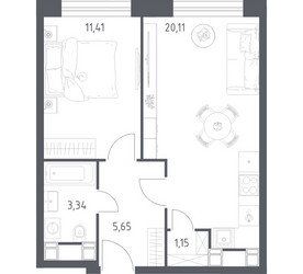 Планировка однокомнатной(апартаменты) площадью 41.66 квадратных метров в ЖК “ЖК Пятницкое 58 (Перец)”