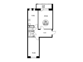 Планировка двухкомнатной(квартира) площадью 66.43 квадратных метров в “ЖК Солнечная долина (Щёлково)”