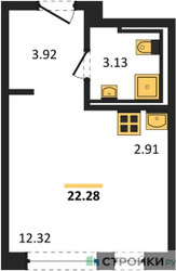 Планировка студии(квартира) площадью 22.28 квадратных метров в ЖК “ЖК Квартал Марьино”