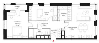 Планировка 4+ комнатной(квартира) площадью 99.36 квадратных метров в “ЖК Время”