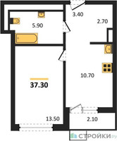 Планировка однокомнатной(квартира) площадью 37.3 квадратных метров в “ЖК Дом на Зорге”
