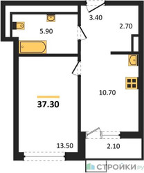 Планировка однокомнатной(квартира) площадью 37.3 квадратных метров в ЖК “ЖК Дом на Зорге”