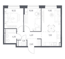 Планировка двухкомнатной(квартира) площадью 51.97 квадратных метров в “ЖК Богдановский Лес”
