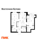 Планировка двухкомнатной(квартира) площадью 49.3 квадратных метров в “ЖК Восточное Бутово”