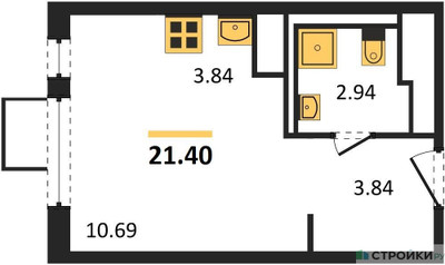 Планировка студии(квартира) площадью 21.4 квадратных метров в ЖК “ЖК Горки Парк”
