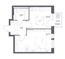 Планировка однокомнатной(квартира) площадью 37.39 квадратных метров в “ЖК Квартал Авиаторов”
