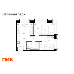 Планировка двухкомнатной(квартира) площадью 47.2 квадратных метров в ЖК “ЖК Зеленый парк”