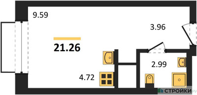 Планировка студии(квартира) площадью 21.26 квадратных метров в ЖК “ЖК Новоград Павлино”