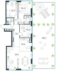 Планировка 4+ комнатной(квартира) площадью 104.6 квадратных метров в ЖК “ЖК Level Причальный (Левел Причальный)”