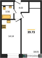 Планировка однокомнатной(квартира) площадью 39.73 квадратных метров в “ЖК Городские Истории”