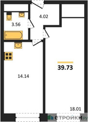 Планировка однокомнатной(квартира) площадью 39.73 квадратных метров в ЖК “ЖК Городские Истории”