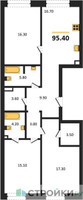 Планировка трехкомнатной(квартира) площадью 95.4 квадратных метров в “ЖК STONE Rise (Райз)”