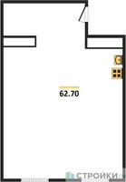 Планировка однокомнатной(квартира) площадью 62.7 квадратных метров в “ЖК Лайм”