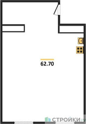 Планировка однокомнатной(квартира) площадью 62.7 квадратных метров в ЖК “ЖК Лайм”