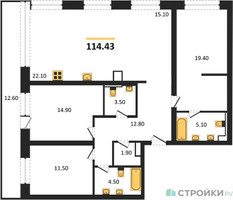 Планировка трехкомнатной(квартира) площадью 114.43 квадратных метров в “ЖК Republic (Репаблик)”
