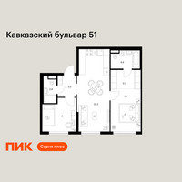 Планировка двухкомнатной(квартира) площадью 58.2 квадратных метров в “ЖК Кавказский бульвар 51”