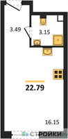 Планировка студии(квартира) площадью 22.79 квадратных метров в “ЖК Дмитровское небо”