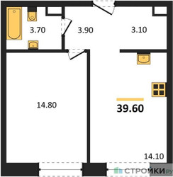 Планировка однокомнатной(квартира) площадью 39.6 квадратных метров в ЖК “ЖК Шагал”