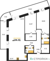 Планировка трехкомнатной(квартира) площадью 126.6 квадратных метров в “Квартал Foriver”