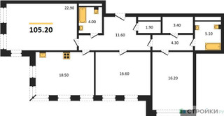 Планировка трехкомнатной(квартира) площадью 105.2 квадратных метров в “ЖК Full House (Фулл Хаус)”