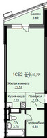 Планировка студии(квартира) площадью 38 квадратных метров в “ЖК Соболевка”