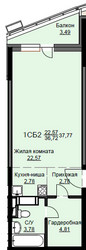 Планировка студии(квартира) площадью 38 квадратных метров в ЖК “ЖК Соболевка”
