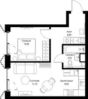 Планировка однокомнатной(квартира) площадью 41.9 квадратных метров в “ЖК СЕТ”