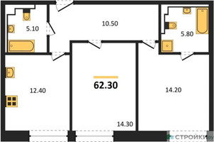 Планировка двухкомнатной(квартира) площадью 62.3 квадратных метров в “ЖК INJOY (Инджой)”