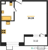Планировка однокомнатной(квартира) площадью 34.1 квадратных метров в “Жилые кварталы Новое Пушкино”