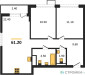 Планировка двухкомнатной(квартира) площадью 61.2 квадратных метров в “ЖК Деснаречье”