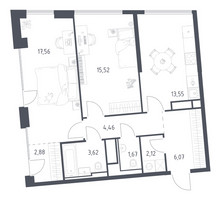 Планировка двухкомнатной(квартира) площадью 67.45 квадратных метров в “ЖК Квартал на воде (Графика на воде)”