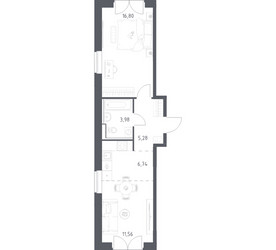 Планировка однокомнатной(квартира) площадью 44.36 квадратных метров в ЖК “ЖК Квартал Западный”