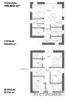 Планировка трехкомнатной(квартира) площадью 115.6 квадратных метров в “ЖК INHAUS Шолохово”