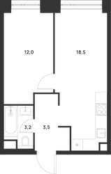 Планировка однокомнатной(квартира) площадью 37.2 квадратных метров в ЖК “ЖК Войс”