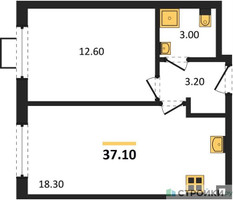 Планировка однокомнатной(квартира) площадью 37.1 квадратных метров в “ЖК Лучи-2”