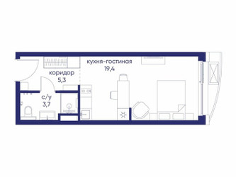 Планировка студии(квартира) площадью 28.42 квадратных метров в ЖК “ЖК Остров”