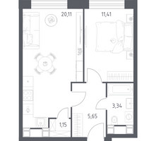 Планировка однокомнатной(апартаменты) площадью 41.66 квадратных метров в “ЖК Пятницкое 58 (Перец)”