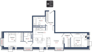 Планировка трехкомнатной(квартира) площадью 67.7 квадратных метров в “ЖК КИНОКВАРТАЛ”