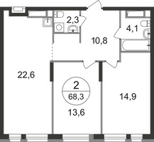 Планировка двухкомнатной(квартира) площадью 68.3 квадратных метров в “ЖК Первый Московский”