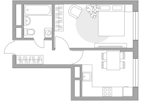Планировка однокомнатной(квартира) площадью 32.7 квадратных метров в “ЖК Императорские Мытищи”