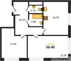 Планировка двухкомнатной(квартира) площадью 56.4 квадратных метров в “ЖК Сиреневый парк”