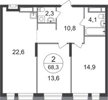 Планировка двухкомнатной(квартира) площадью 68.3 квадратных метров в “ЖК Первый Московский”
