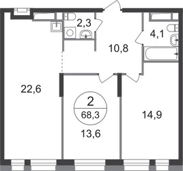 Планировка двухкомнатной(квартира) площадью 68.3 квадратных метров в ЖК “ЖК Первый Московский”